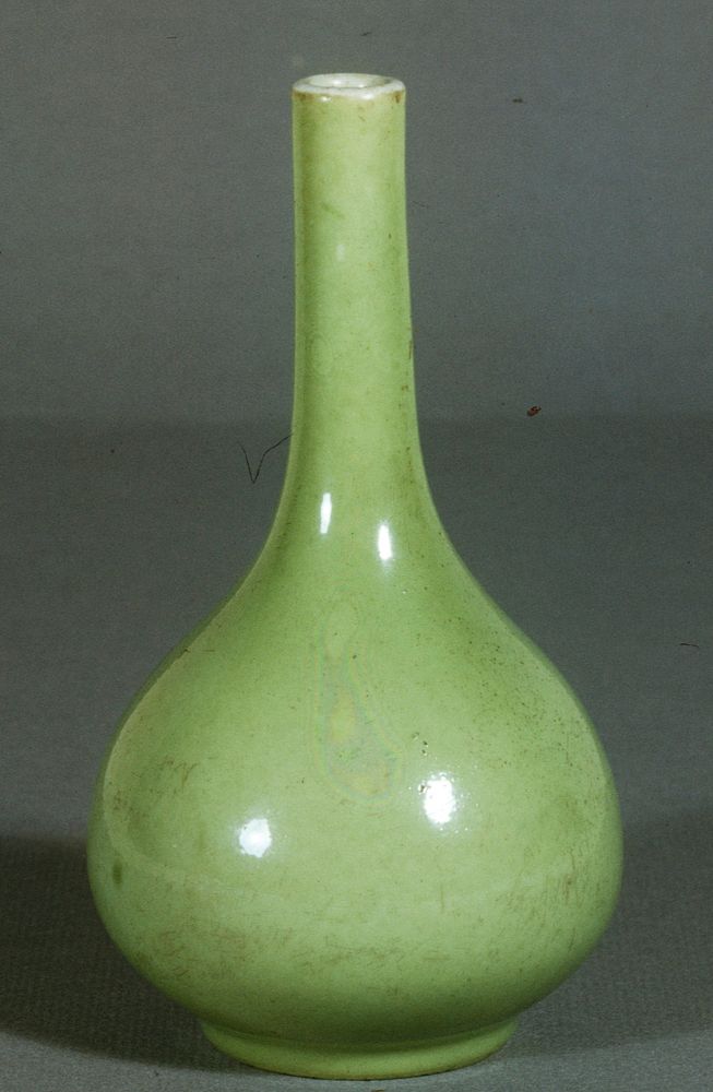 Bottle, long-necked, pea green. Original from the Minneapolis Institute of Art.