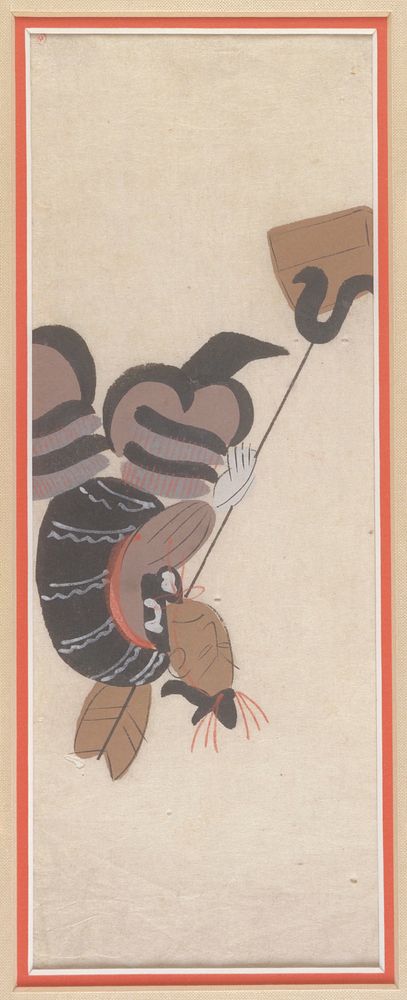 Scowling man holding a staff with a horseshoe shape at the end, touching a small tan box . Original from the Minneapolis…