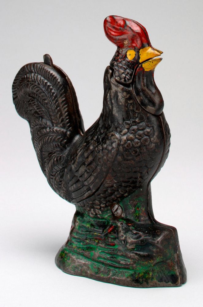 big dark brown rooster standing on green base. Original from the Minneapolis Institute of Art.