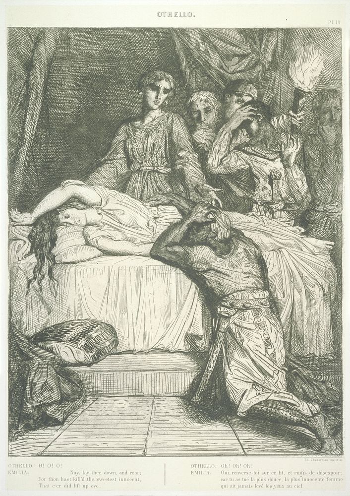 Plate 14 (Act V, Scene II), from Othello: Quinze equisses a l'eau forte. Original from the Minneapolis Institute of Art.