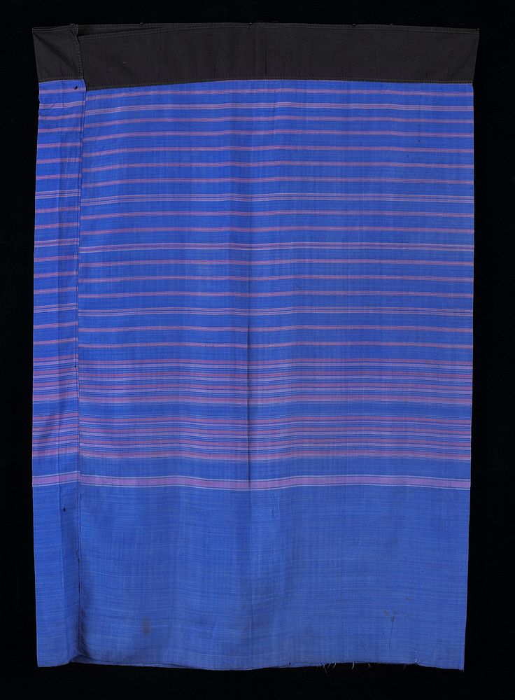 tube skirt type; black waistband; blue body with pink and white stripes. Original from the Minneapolis Institute of Art.