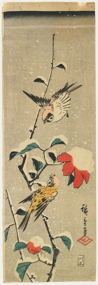 Camellia and Sparrows in Snow. Original from the Minneapolis Institute of Art.
