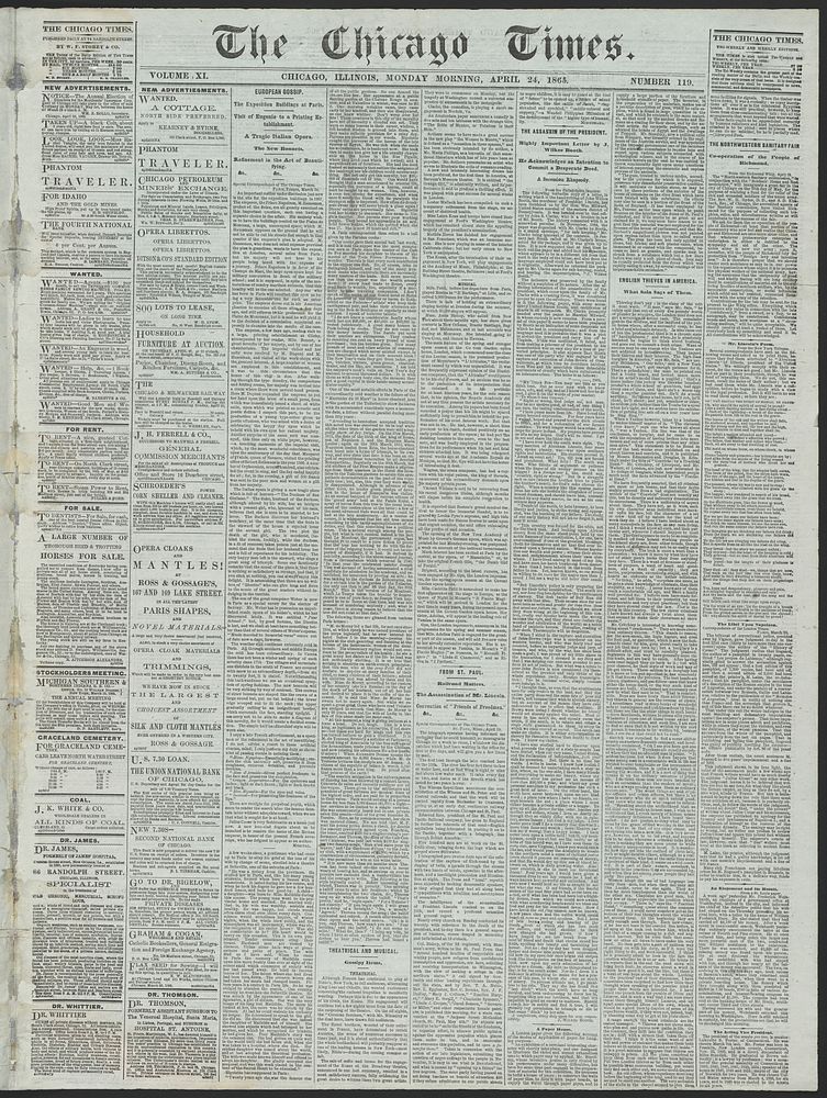 The Chicago Times, [newspaper]. April 24, 1865. Original from the Library of Congress.