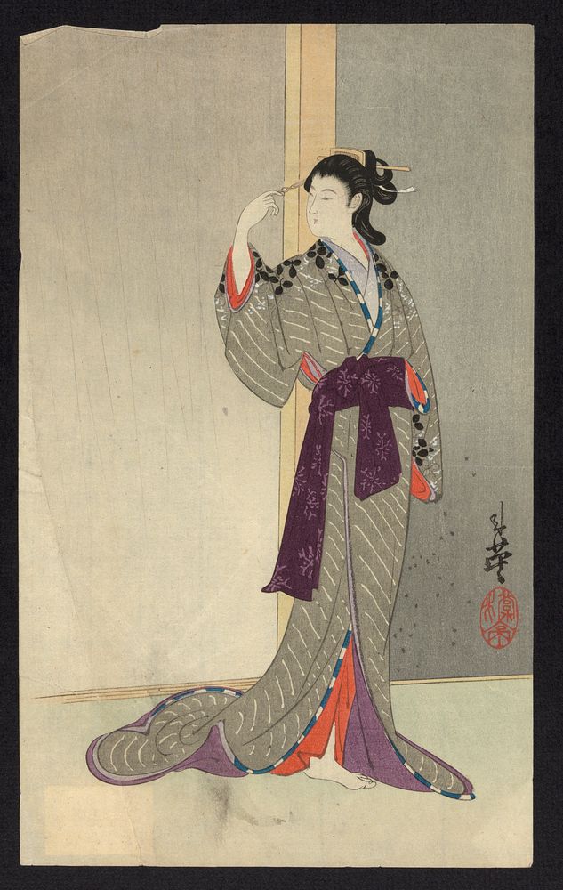 Ame o nagameru yūjo. Original from the Library of Congress.