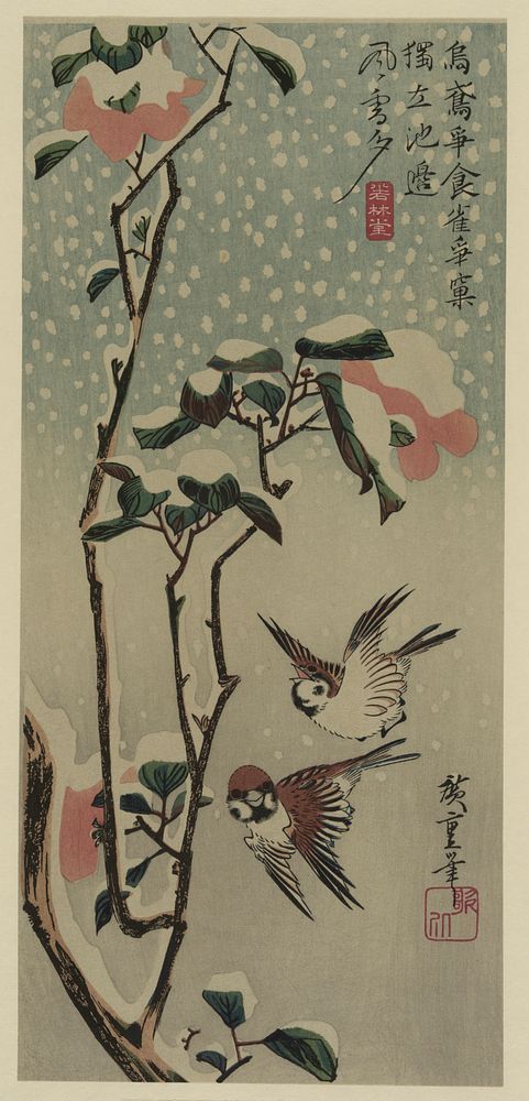 Secchū tsubaki  ni suzume. Original from the Library of Congress.