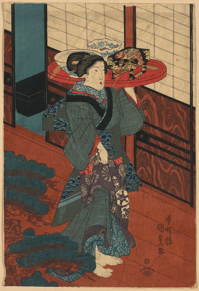 Ryōri o hakobu nakai. Original from the Library of Congress.