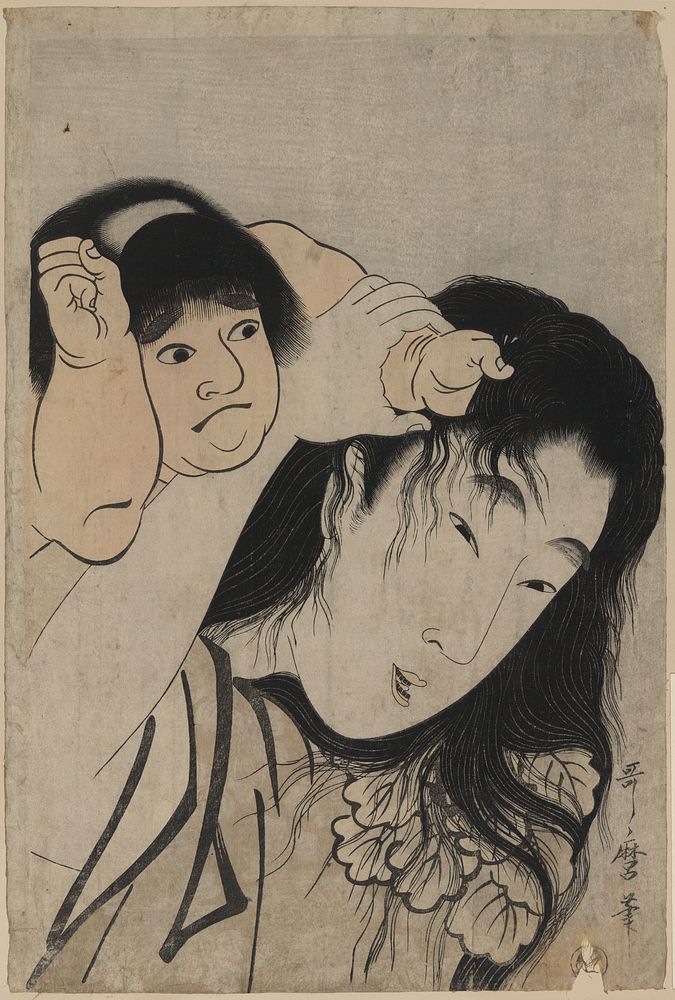 Yamauba no kami o tsukamu kintaro. Original from the Library of Congress.