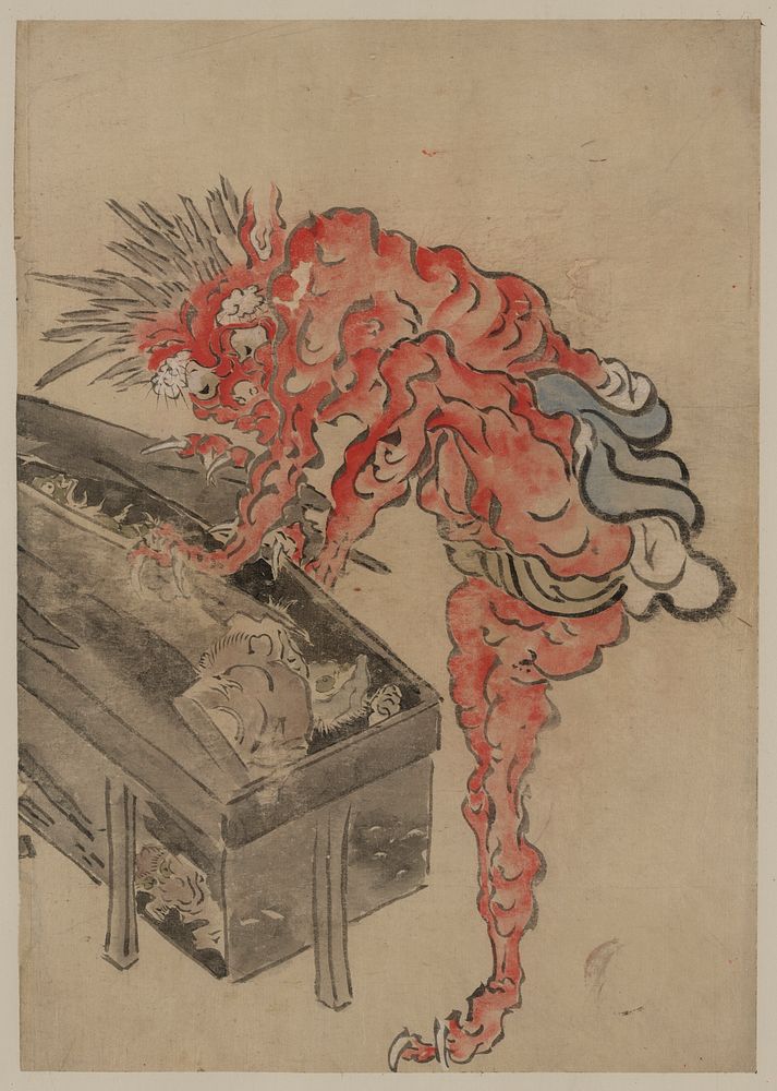 [Demon, possibly Ibaraki, opening a box]. Original from the Library of Congress.