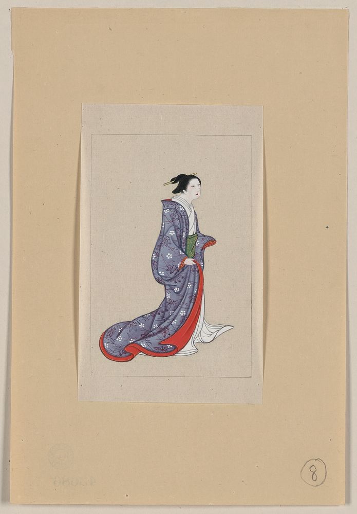 [Japanese woman, full-length, standing, facing right, wearing robe over kimono]. Original from the Library of Congress.