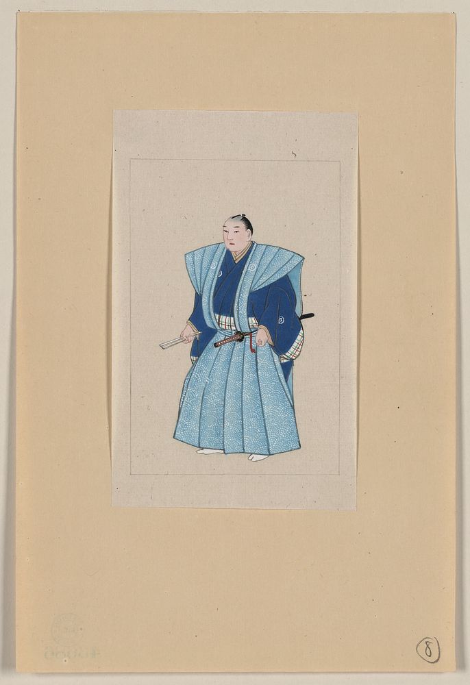 [Japanese man, full-length, standing, facing left, wearing robe over kimono]. Original from the Library of Congress.