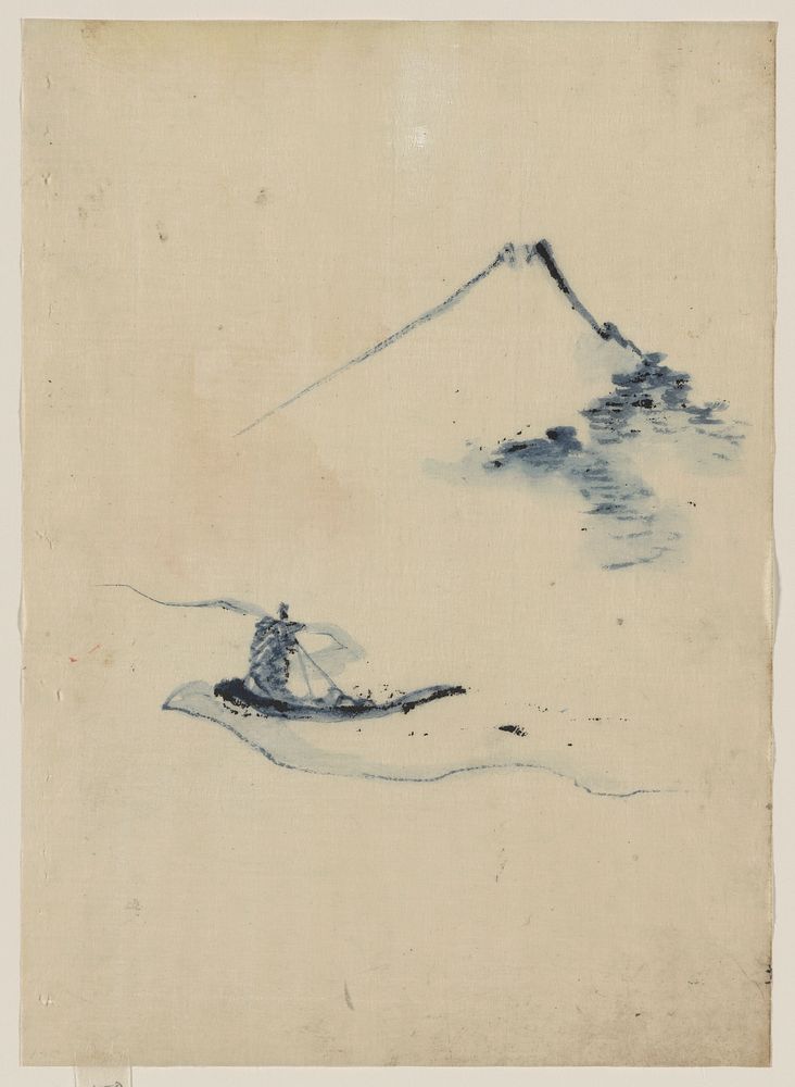 [A person in a small boat on a river with Mount Fuji in the background]. Original from the Library of Congress.