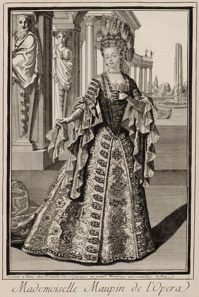 « Mademoiselle Maupin de l'Opéra ». French duellist and opera singer Julie d'Aubigny (1670–1707). Anonymous print.…