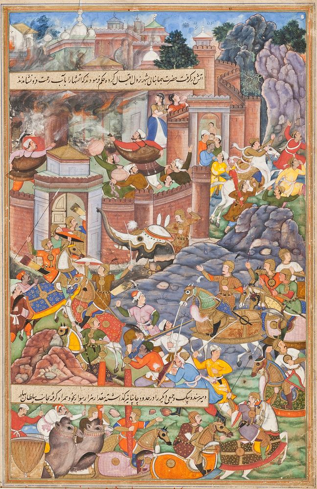 Flight of Sultan Bahadur During Humayun's Campaign in Gujarat, 1535, Folio from an Akbarnama (History of Akbar). Pakistan…