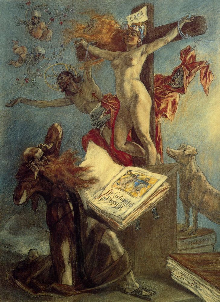 Français : La Tentation de saint Antoine, dessin au pastel de Félicien Rops (1878, Bibliothèque royale de Belgique).