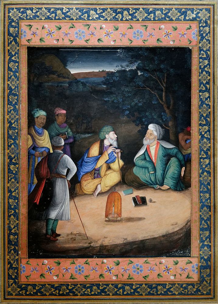A Discussion between a mullah and an old man, folio from the Davis Album.