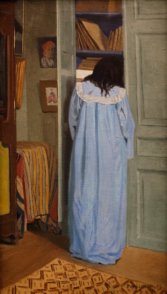 Nabi painting depicting the artist's wife, Gabrielle, wearing a housecoat and seen from the back.
