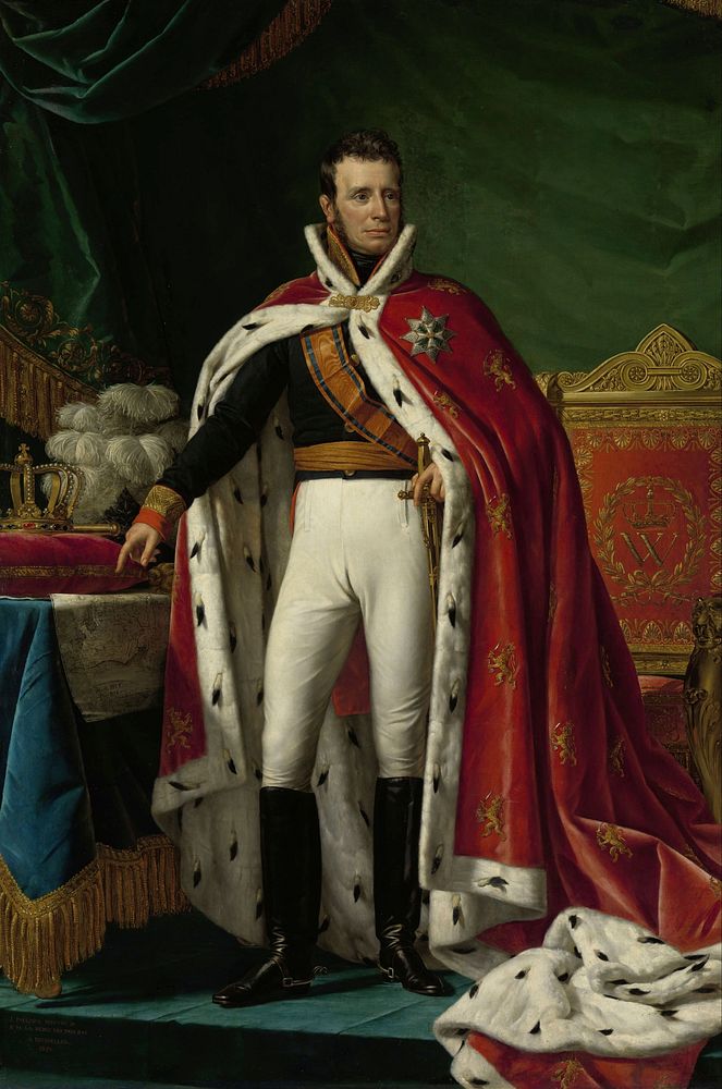 Portrait of William I (1772–1843) as King of the United Kingdom of the Netherlands. Standing, at full-length, in the gala…