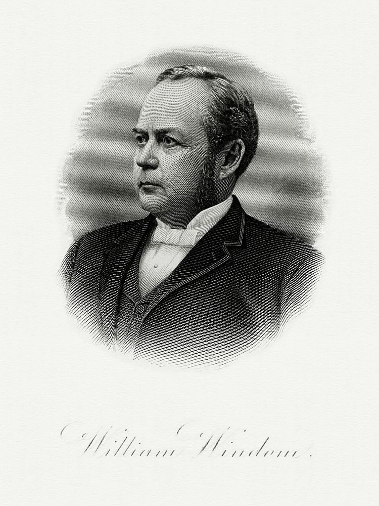 Engraved BEP portrait of U.S. Secretary of the Treasury William Windom