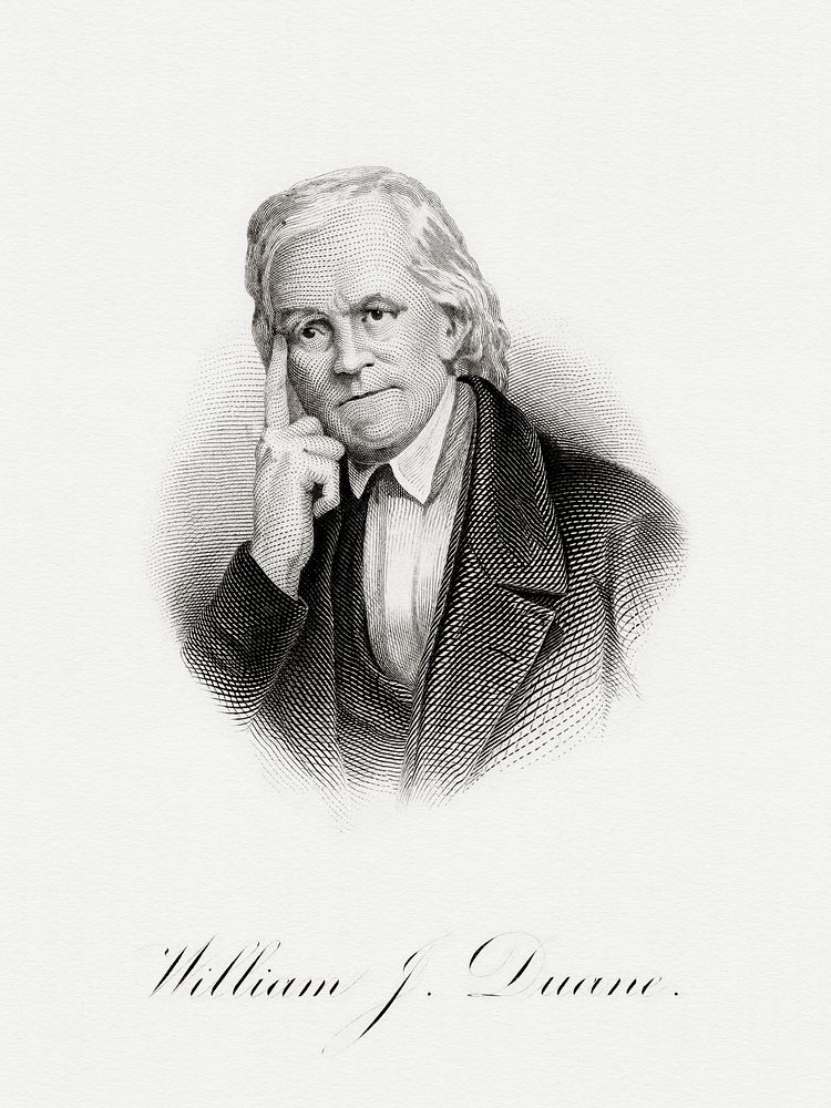 Engraved BEP portrait of U.S. Secretary of the Treasury William J. Duane