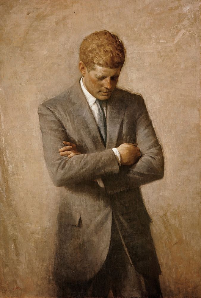 Posthumous official presidential portrait of U.S. President John F. Kennedy.