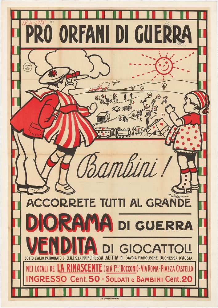 Italy. Anonymous. Pro Orfani di guerra (for the war orphans!). To 100 x 70 cm 1919.. (Slg.Nr. 466) In Italy the advertising…