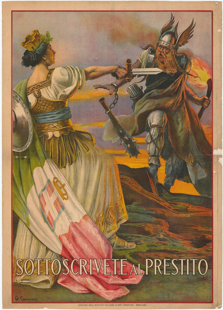 Italy. Giovanni Capranesi (1852-1921). Sottoscrivere al prestito (Subscribe to the loan). 135 x 100 cm 1917.. (Slg.Nr. 755)…