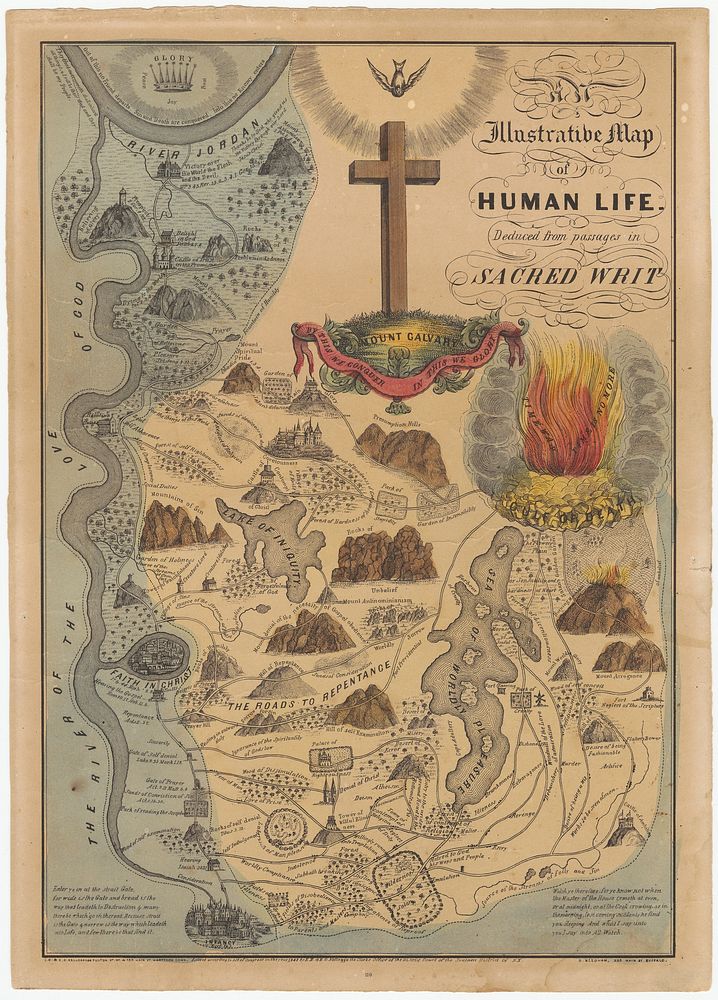 This allegorical map shows the road from Infancy to Glory or to the hellish Gulf of Death.