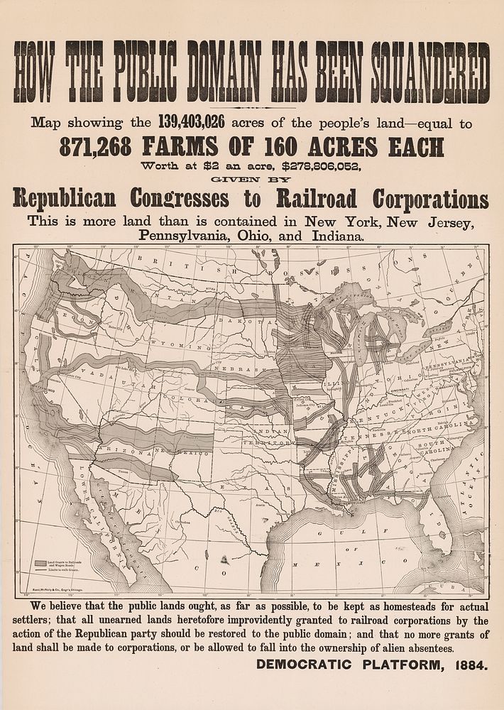 Map showing the 139,403,026 acres of the people's land -- equal to 871,268 farms of 160 acres each. Worth a $2 an acre…