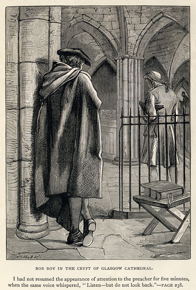 "Rob Roy in the Crypt of Glasgow Cathedral", by the Dalziel Brothers, after Sir Walter Scott's Rob Roy. "Crypt" is not quite…