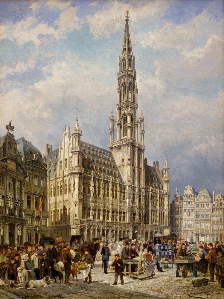 Brussels' Grand Place in 1887 by Christiaan Dommershuijzen (1842-1928) in the Brussels City Museum. This image is part of…