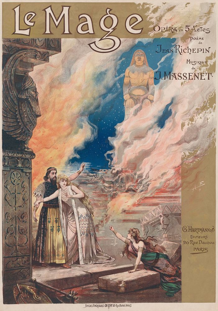 Poster for Jules Massenet's Le mage, 1891, for the 16 March première of the opera.Original size: 0,890 x 0,610 m