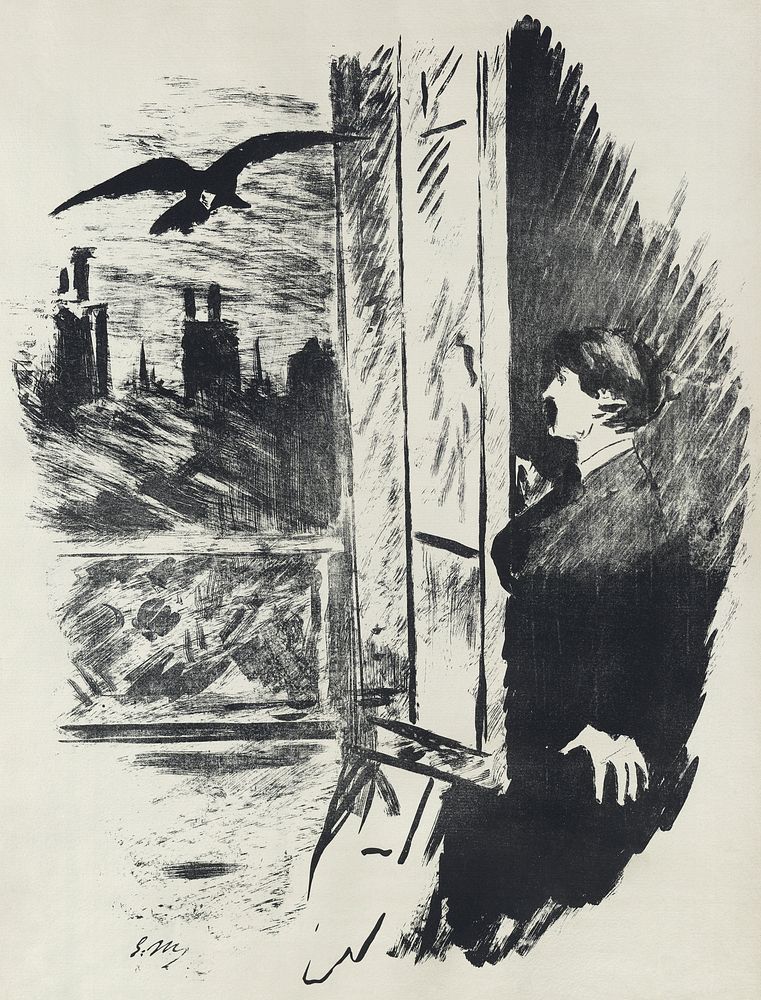 Illustration by Édouard Manet for a French translation by Stéphane Mallarmé of Edgar Allan Poe's "The Raven". Part 2 of 4…