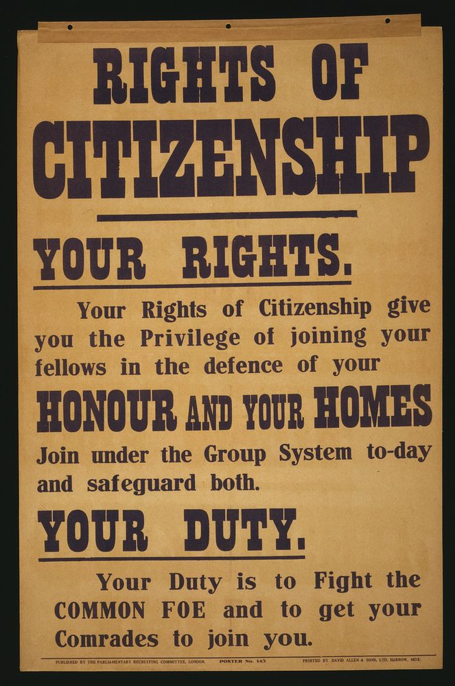 Rights of citizenship printed by David Allen & Sons, Ltd, Harrow, Mdx.