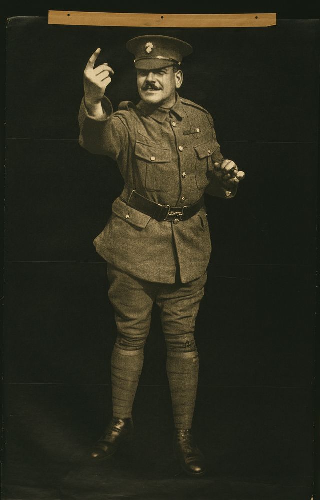 Soldier beckoning printed by David Allen & Sons Ld. Harrow, Middlesex (1915). Original from the Library of Congress.
