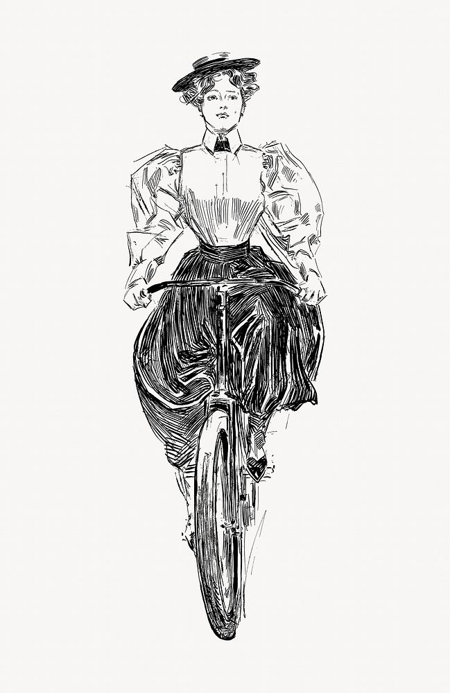 Vintage woman on bicycle illustration