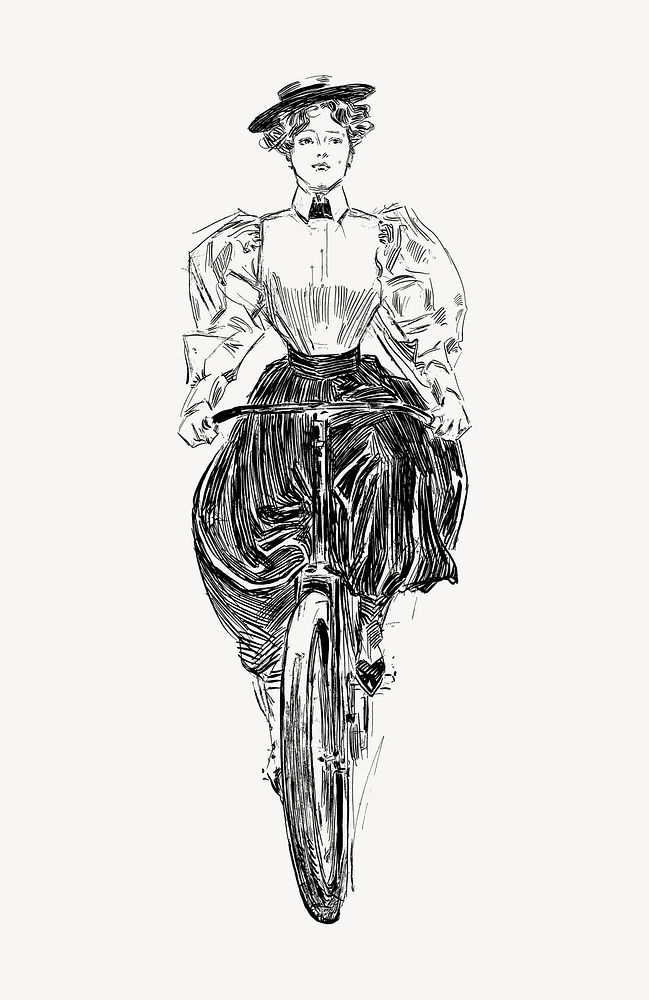 Vintage woman on bicycle illustration psd