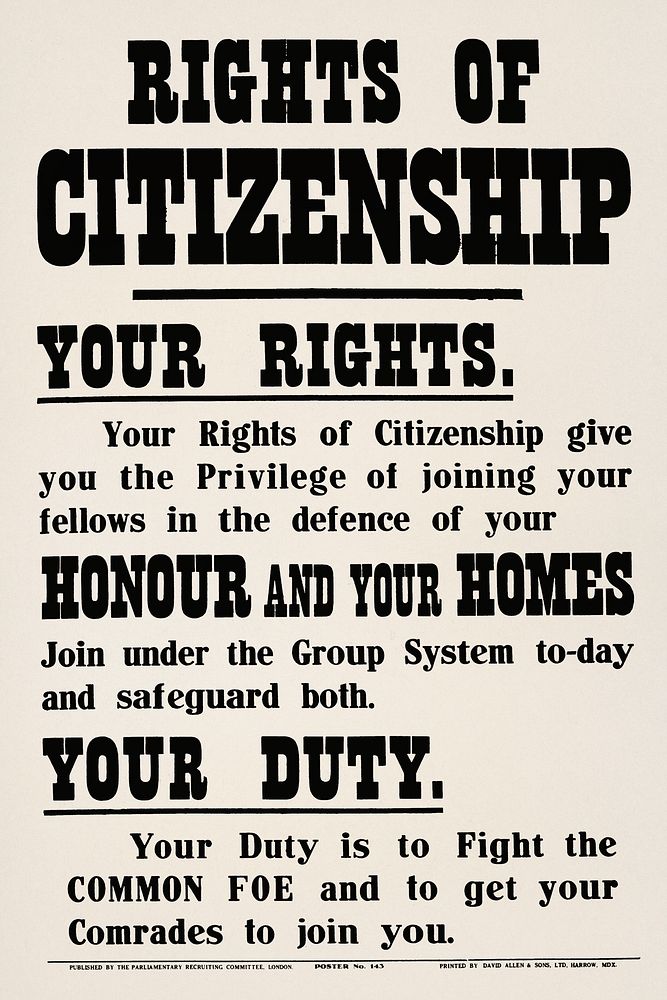 Rights of citizenship printed by David Allen & Sons, Ltd, Harrow, Mdx. Original from the Library of Congress. Digitally…