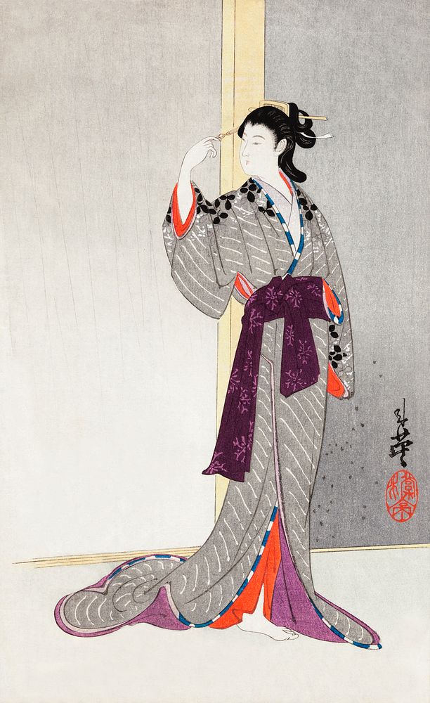 Japanese woman (1890-1912) vintage woodblock print by Migita, Toshihide. Original public domain image from the Library of…