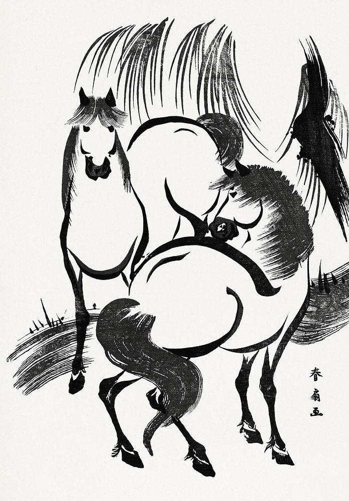 Ryūka no uma (1804-1818) Japanese horse illustration by Katsukawa Shunsen. Original public domain image from the Library of…