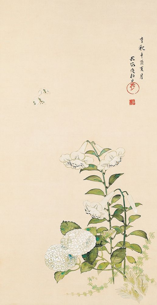 Japanese hydrangea and lilies (1801) vintage painting by Sakai Hōitsu. Original public domain image from the Minneapolis…
