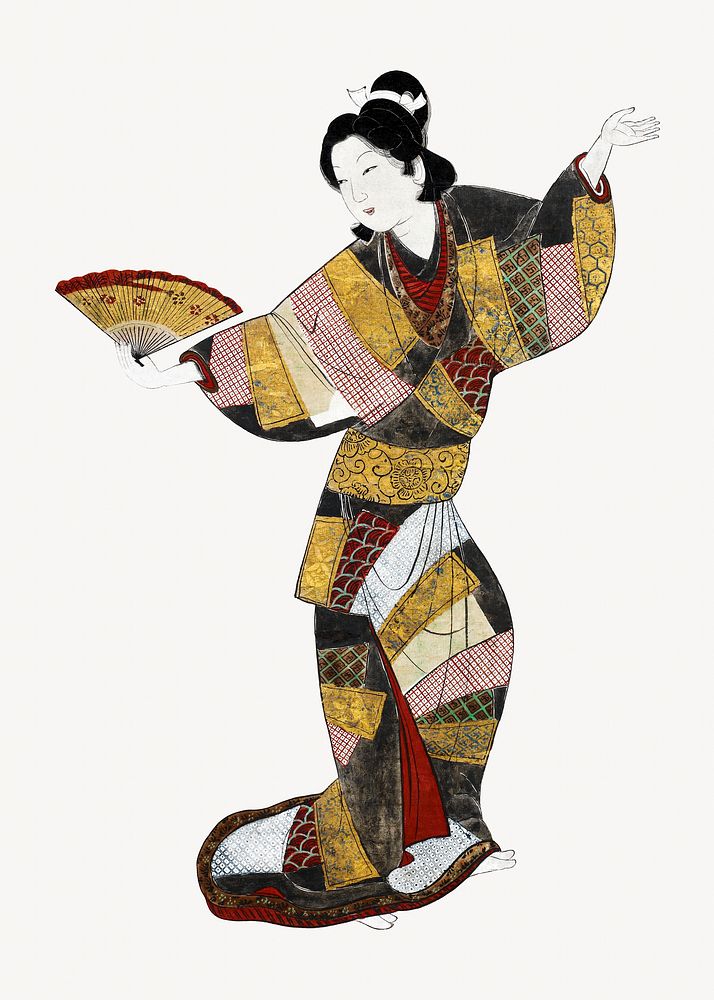 Japanese female dancer character illustration.   Remastered by rawpixel. 