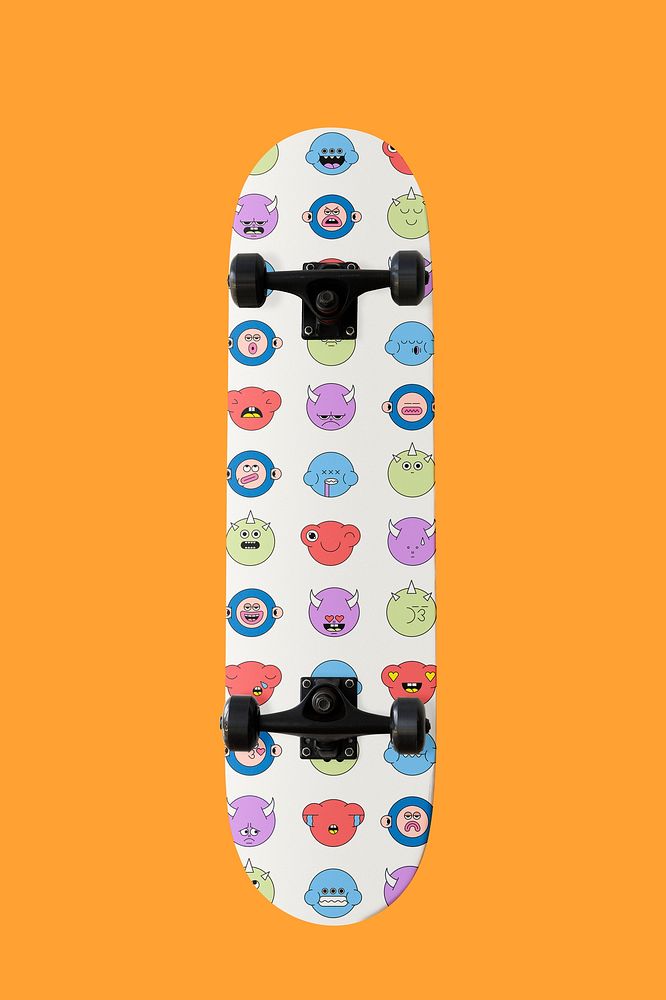 Emoji pattern skateboard mockup, editable design psd