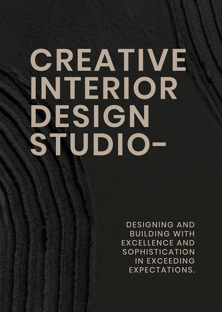Black textured poster template psd with creative interior design studio text