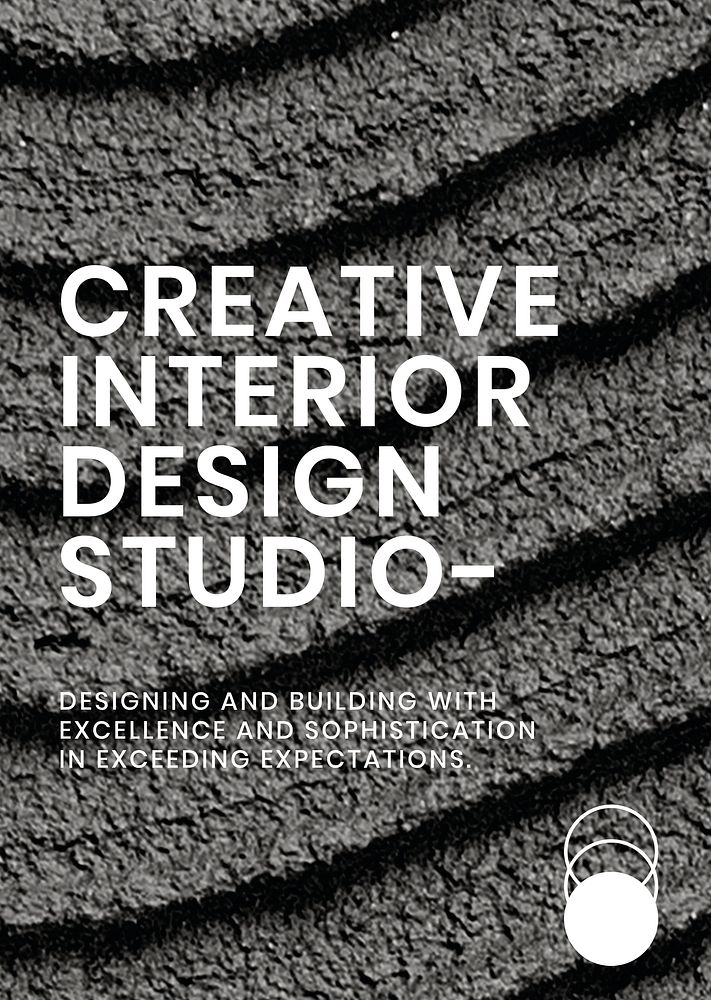 Black textured poster template psd with creative interior design studio text