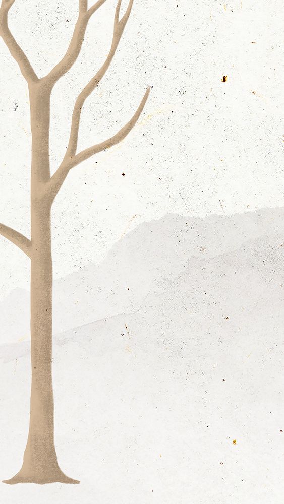 Winter mobile wallpaper, beige leafless tree
