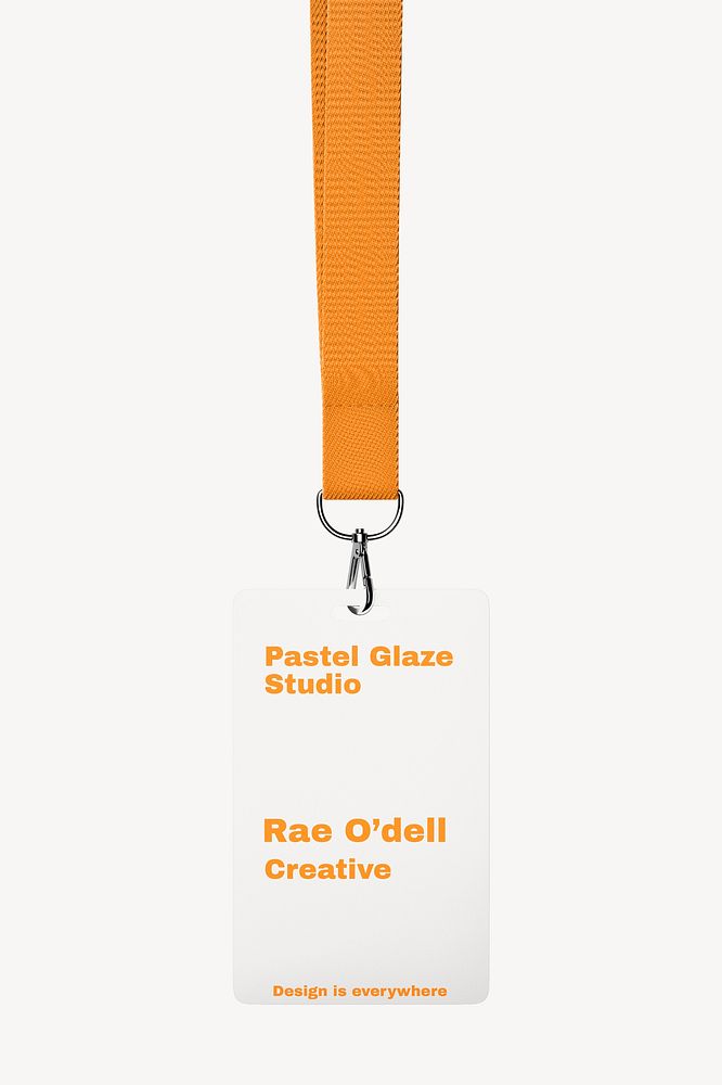 Lanyard ID card mockup, orange 3D rendering design psd