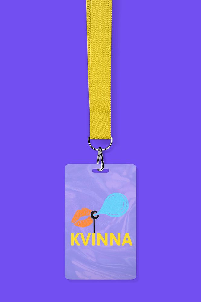 Lanyard ID card mockup, purple 3D design psd