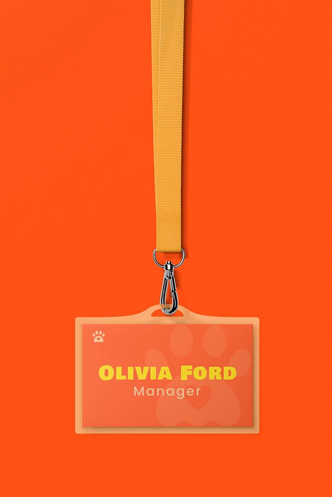 Lanyard card mockup, orange 3D rendering design psd