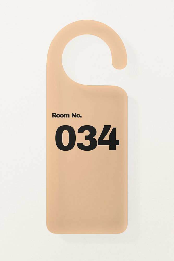 Door hanger mockup, beige 3D rendering design psd