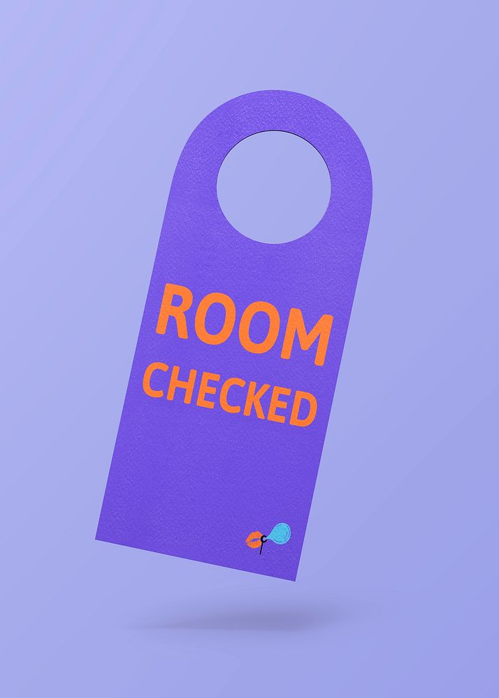 Door tag mockup, purple 3D rendering design psd